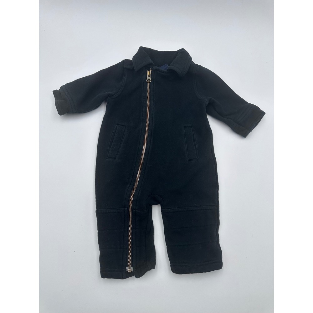 Baby Gap Baby Black Fleece Jumpsuit Romper Gold Zipper 3-6 Months